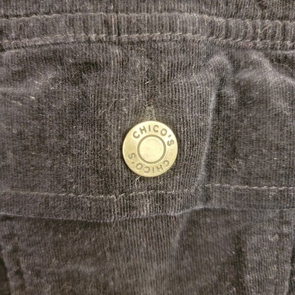 Chicos Additions Black Corduroy Jacket Size 1 Medium Snap Button Women Outerwear - Picture 4 of 8